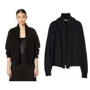 Vince Oversize Shawl Collar Soft Plush WoolBlend Rib Knit Cardigan Black XS $465